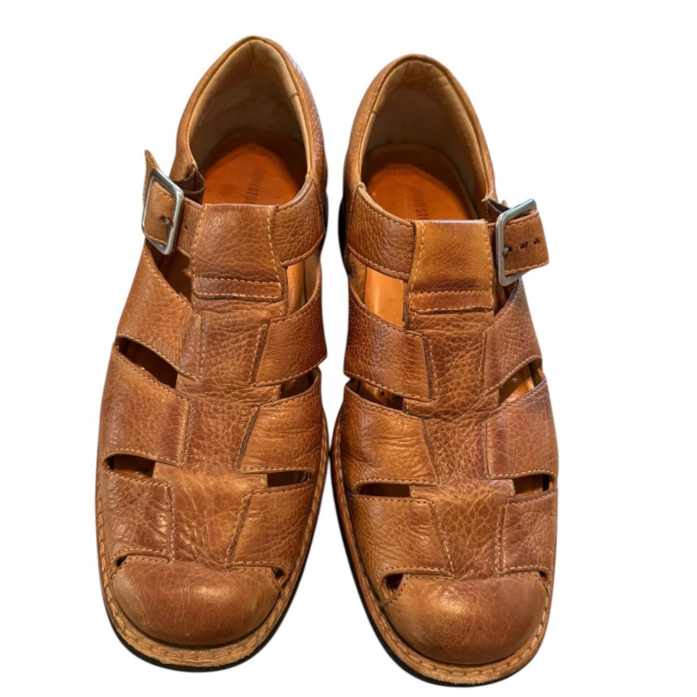 Johnston & Murphy Mens Tan Pebbled Leather Fisherman Sandals 8M Closed Toe